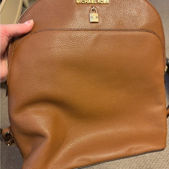 Michael Kors Tan Leather Backpack with Gold Accents - Picture 1 of 3